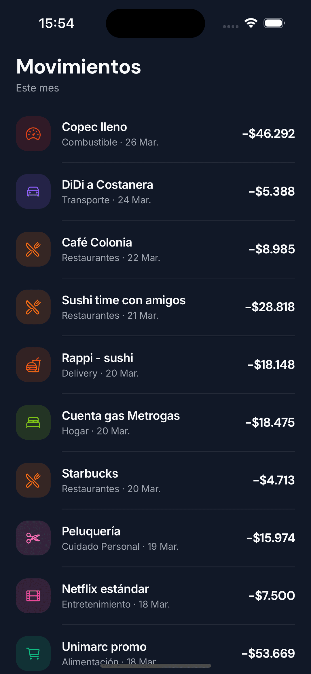 Lista de movimientos